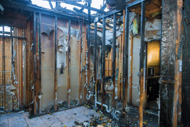 Professional Fire Damage Restoration technician working in Fruitport, MI